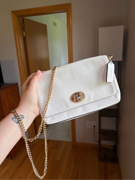 Coach Handbags - Coach Cream Leather Crossbody with Gold Chain
